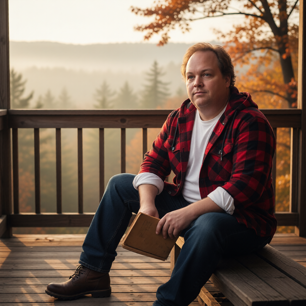 R. M. Kiser seated on a mountain porch